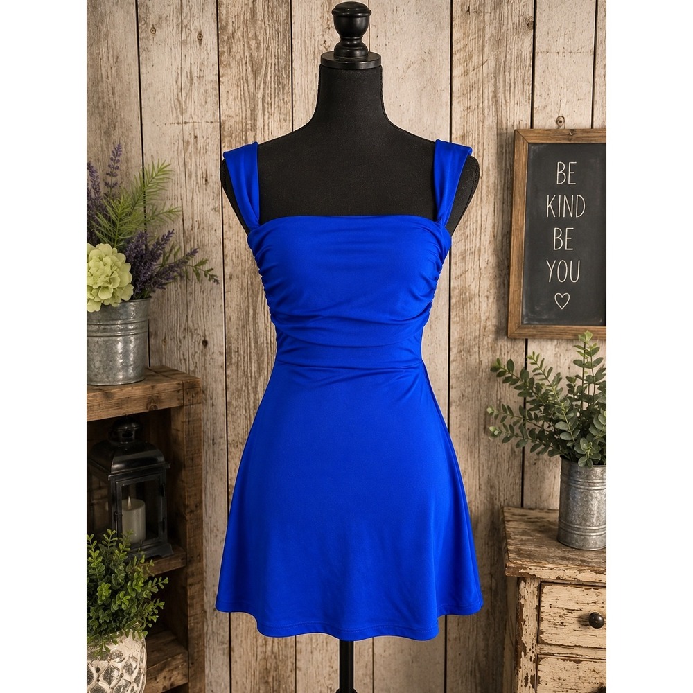 Windsor Cobalt Blue Off Shoulder Mini Dress Medium Ruched Y2K Party Skater